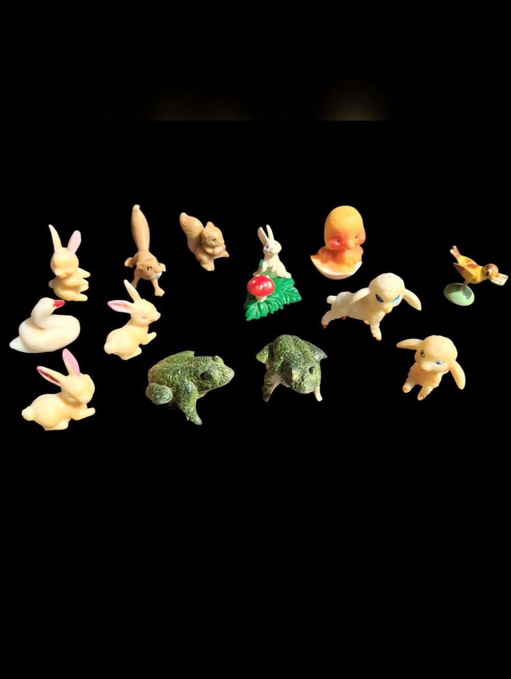 Vtg Miniature Plastic Animal Figurine Lot Frogs Squirrels Rabbit Mid Century